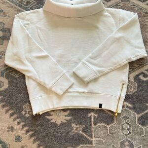 Varley cropped white/Cream Turtleneck Sweater with Gold Zipper